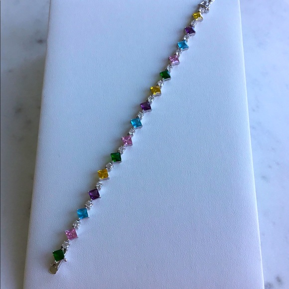 Sterling 8” Multi Color Cz Tennis Bracelet - Picture 7 of 11